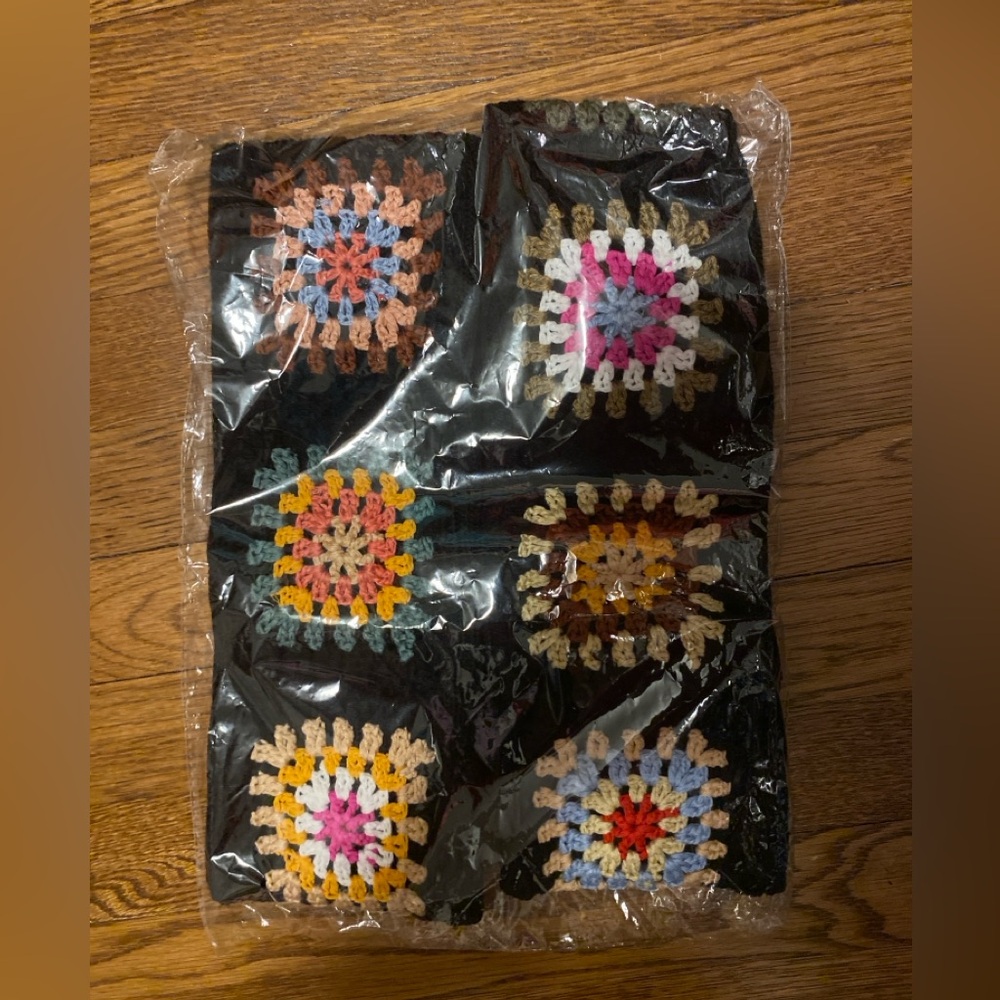 NWT Crochet Granny Square Over-the-Knee Socks•Black Multicolor•Boho Cottagecore